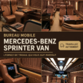Mercedes Sprinter aménagé en bureau mobile, avec un espace de travail agréable et fonctionnel.