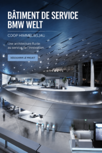 Vue extérieure du bâtiment de service BMW Welt à Munich, montrant son architecture moderne et innovante.