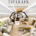 Boeing BBJ1 737 LX-LFX, un jet privé luxueux en vol.