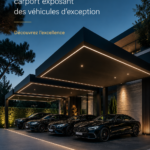 Carport moderne mettant en valeur des véhicules de luxe dans un cadre élégant.