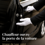 Un chauffeur ouvrant la porte d'une voiture pour un client, symbolisant le service professionnel.