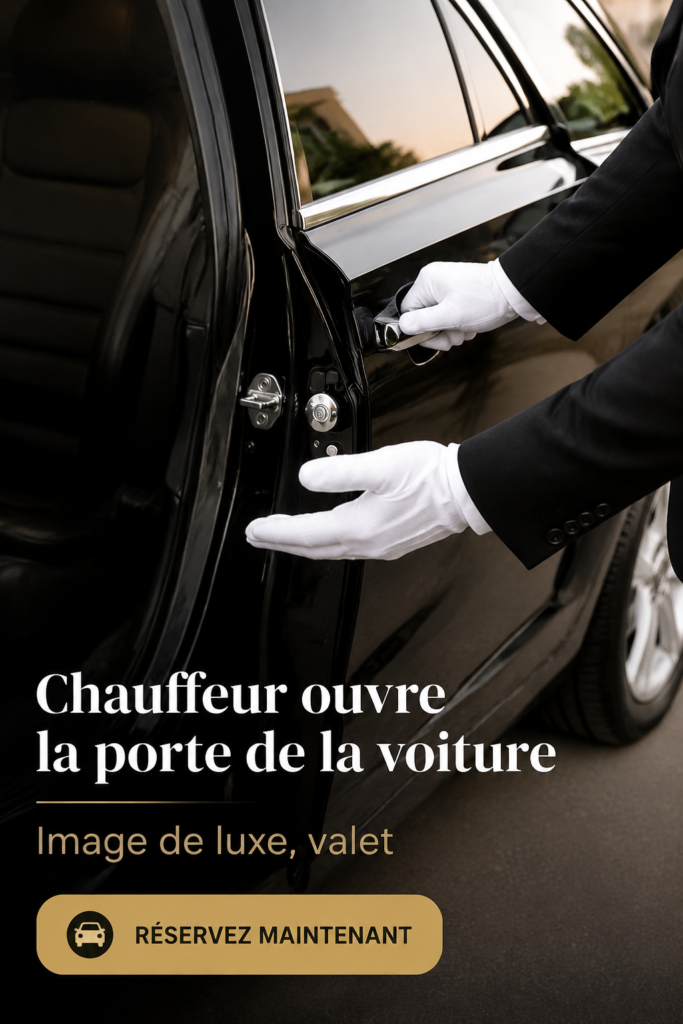 Un chauffeur ouvrant la porte d'une voiture pour un client, symbolisant le service professionnel.