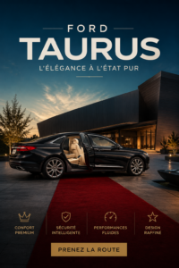 Une Ford Taurus stationnée sur une route pittoresque, illustrant son design élégant.