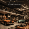 Un garage alliant élégance vintage et modernité, avec une voiture classique et une décoration raffinée