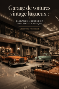 Un garage alliant élégance vintage et modernité, avec une voiture classique et une décoration raffinée