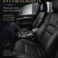 Intérieur d'une voiture en cuir élégant, mettant en valeur le confort et le style premium.