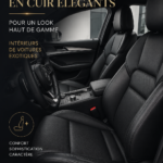 Intérieur d'une voiture en cuir élégant, mettant en valeur le confort et le style premium.