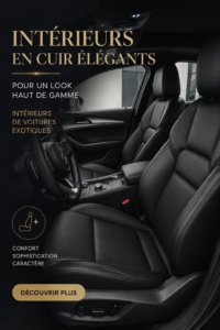 Intérieur d'une voiture en cuir élégant, mettant en valeur le confort et le style premium.