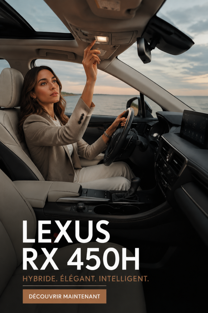Vue élégante du SUV hybride Lexus RX 450H sur une route