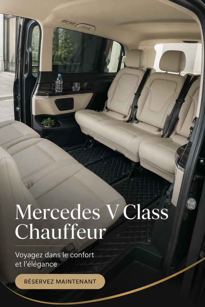 Mercedes V Class stationné, mettant en avant son design élégant et spacieux.