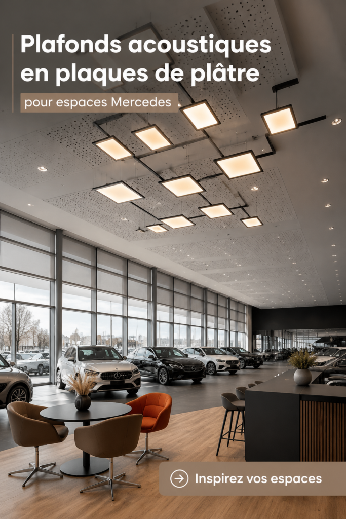 Plafond acoustique en plâtre dans un showroom moderne