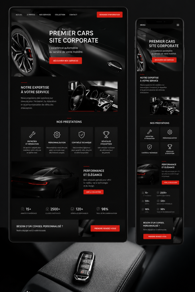 Un site web avec une interface dédiée aux voitures d'entreprise
