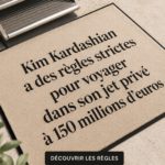 Kim Kardashian dans son jet privé, illustrant son style de voyage élégant et ses règles de confort.