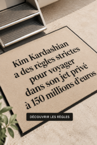 Kim Kardashian dans son jet privé, illustrant son style de voyage élégant et ses règles de confort.