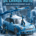 Une scène miniature hivernale avec de petits personnages travaillant dans un environnement enneigé.