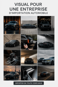 Un visuel capturant l'essence d'une société d'importation automobile avec une belle voiture présentée.