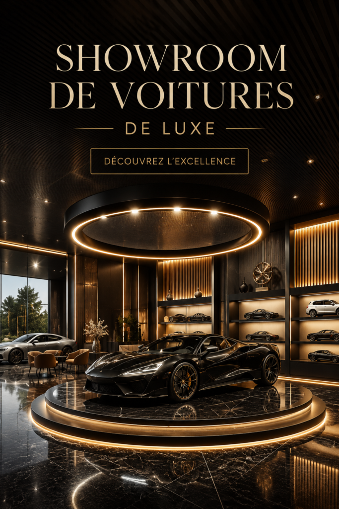 Showroom de voitures de luxe avec plusieurs modèles exposés
