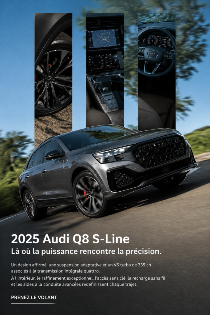 Audi Q8 S-Line 2025 en vue latérale, exhalant puissance et élégance.