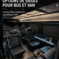 Différents sièges colorés pour vans exposés dans un showroom