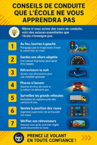 Une femme conduisant sa voiture en sécurité, prête à apprendre des conseils pratiques.