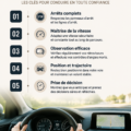 Une femme souriante tenant son permis de conduire tout en posant sur une route