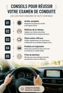 Une femme souriante tenant son permis de conduire tout en posant sur une route