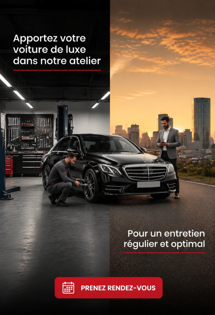 Voiture de luxe garée dans un garage propre pour entretien