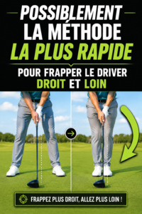 Femme frappant un driver sur le parcours de golf, montrant une bonne posture.
