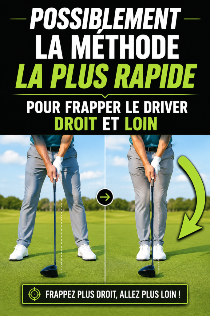 Femme frappant un driver sur le parcours de golf, montrant une bonne posture.
