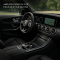 Intérieur chic d'une voiture avec sièges en cuir noir et design élégant.