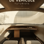 Intérieur de voiture futuriste avec des matériaux élégants et des technologies avancées