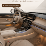 Intérieur moderne et luxueux d'une voiture haut de gamme, mettant en avant le confort et le style.