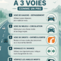 Femme sereine conduisant sur une autoroute à trois voies.