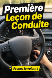 Femme apprenant à conduire une voiture automatique lors de sa première leçon.