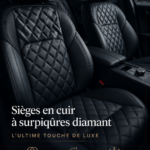 sièges en cuir à motif diamant dans un intérieur de voiture luxueux