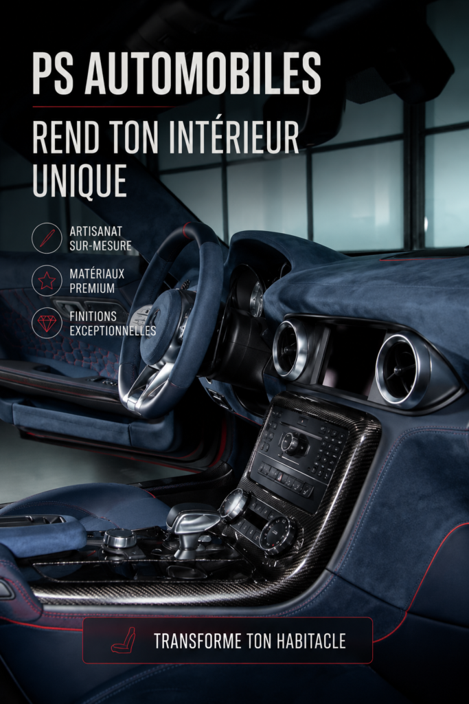 Intérieur de voiture personnalisé avec sellerie élégante et moderne.