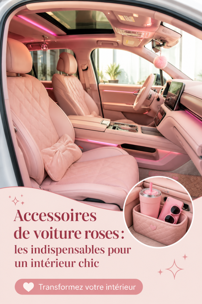 Accessoires roses élégants pour l'intérieur d'une voiture de luxe.