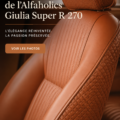 Image de l'intérieur luxueux de l'Alfaholics Giulia Super R 270, mettant en avant ses finitions raffinées.