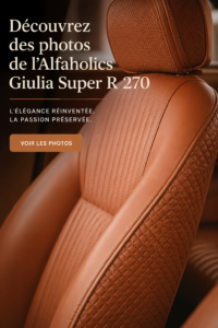 Image de l'intérieur luxueux de l'Alfaholics Giulia Super R 270, mettant en avant ses finitions raffinées.