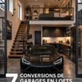 Un garage rénové en loft moderne avec mobilier chic et lumineux.