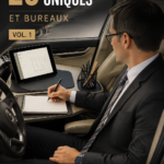 Bureau élégant en cuir dans une voiture de luxe