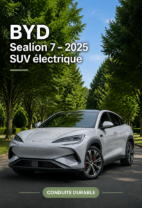 Vue du SUV électrique BYD Sealion 7, mettant en avant son design moderne et son intérieur élégant.