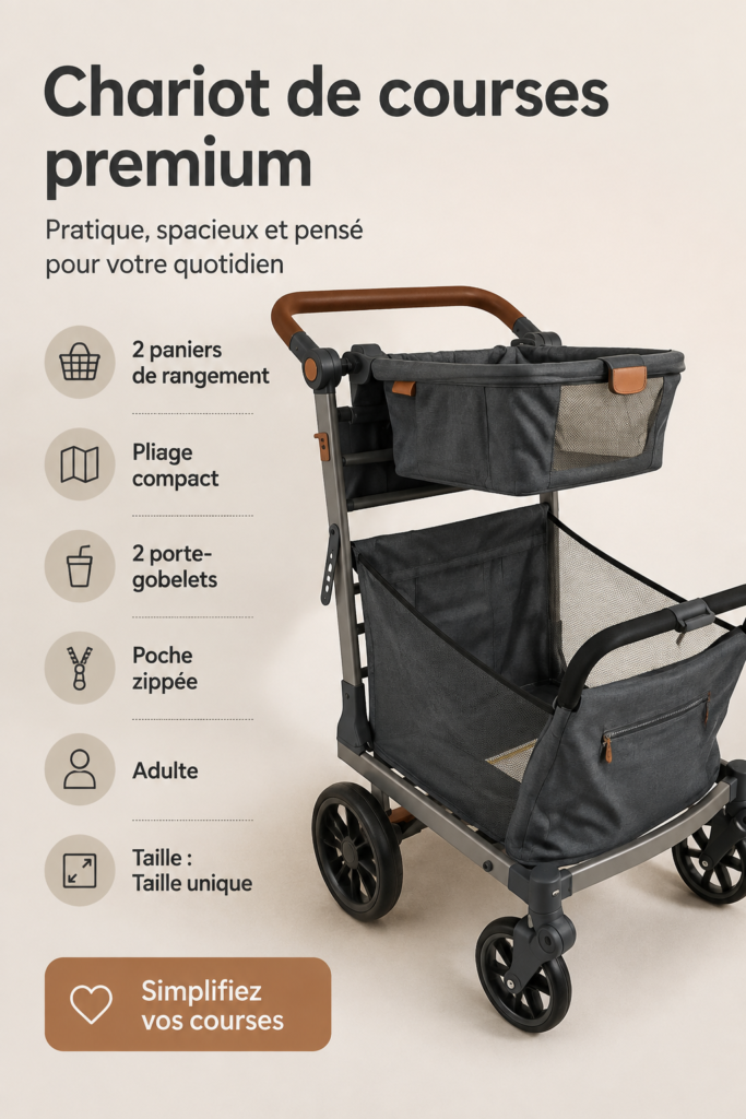Chariot de courses wadabuggy dans un cadre urbain, pratique et élégant.