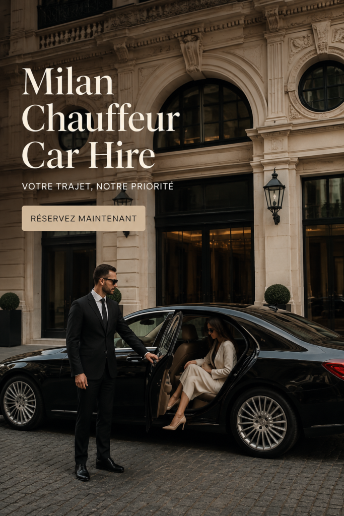 Intérieur d'une voiture de luxe avec chauffeur à Milan, offrant confort et élégance.