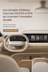 Intérieur futuriste de la KIA EV3, alliant luxe et durabilité.