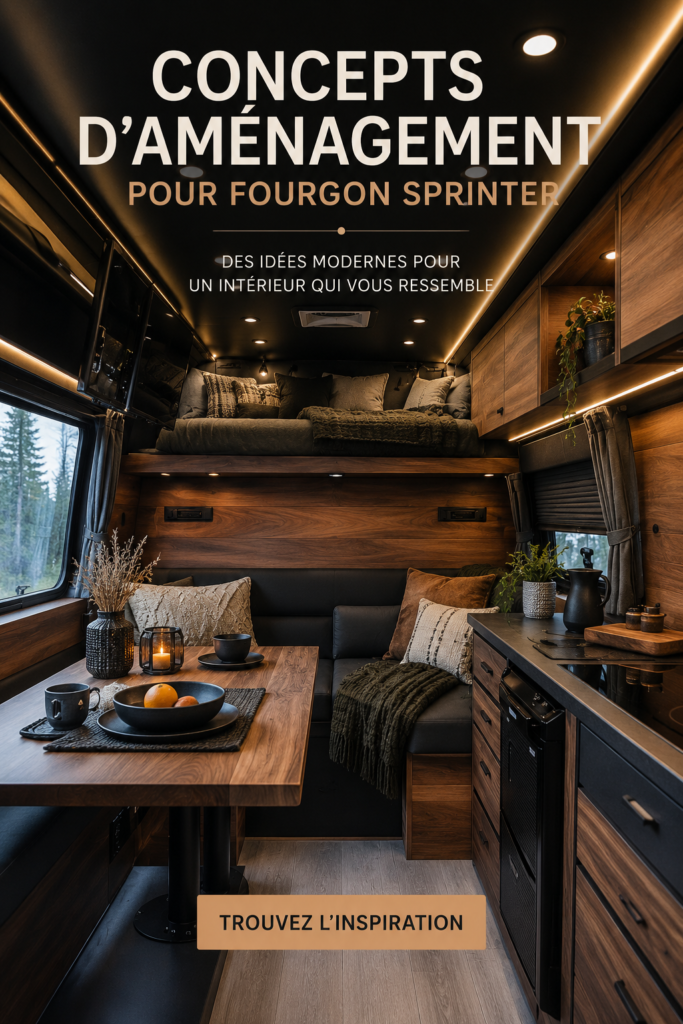 Un intérieur moderne et élégant d'un Sprinter Van avec des finitions de qualité.