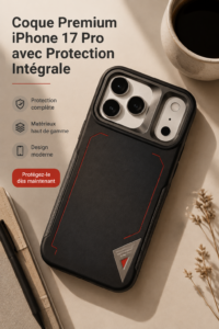 Coque premium iPhone 17 Pro stylée et protectrice sur un fond élégant