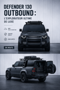 Vue extérieure du Defender 130 Outbound avec une nature en arrière-plan, mettant en avant son design luxueux.