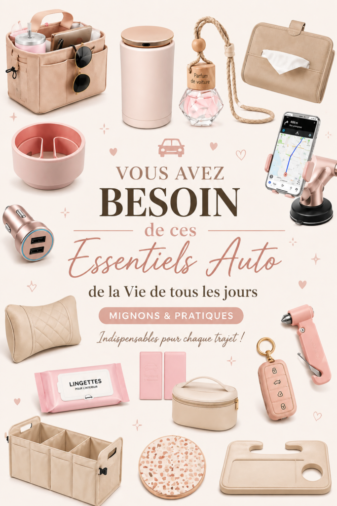 Accessoires esthétiques pour voiture de luxe sur un fond élégant.