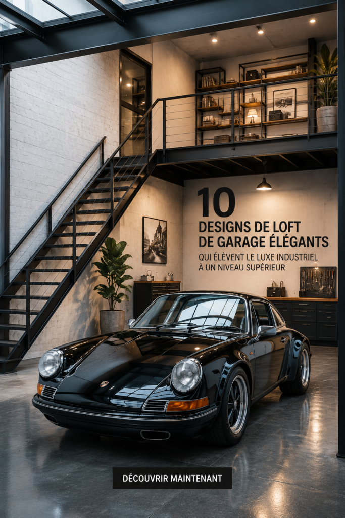 Un garage loft élégant dans un style industriel avec des éléments décoratifs modernes.